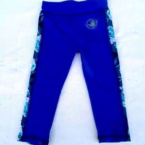 Billabong All Day Surfing Sun Protection Pants Blk W Blue Floral Down Leg 12 M